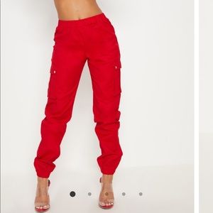 Red pocket detail cargo pants
